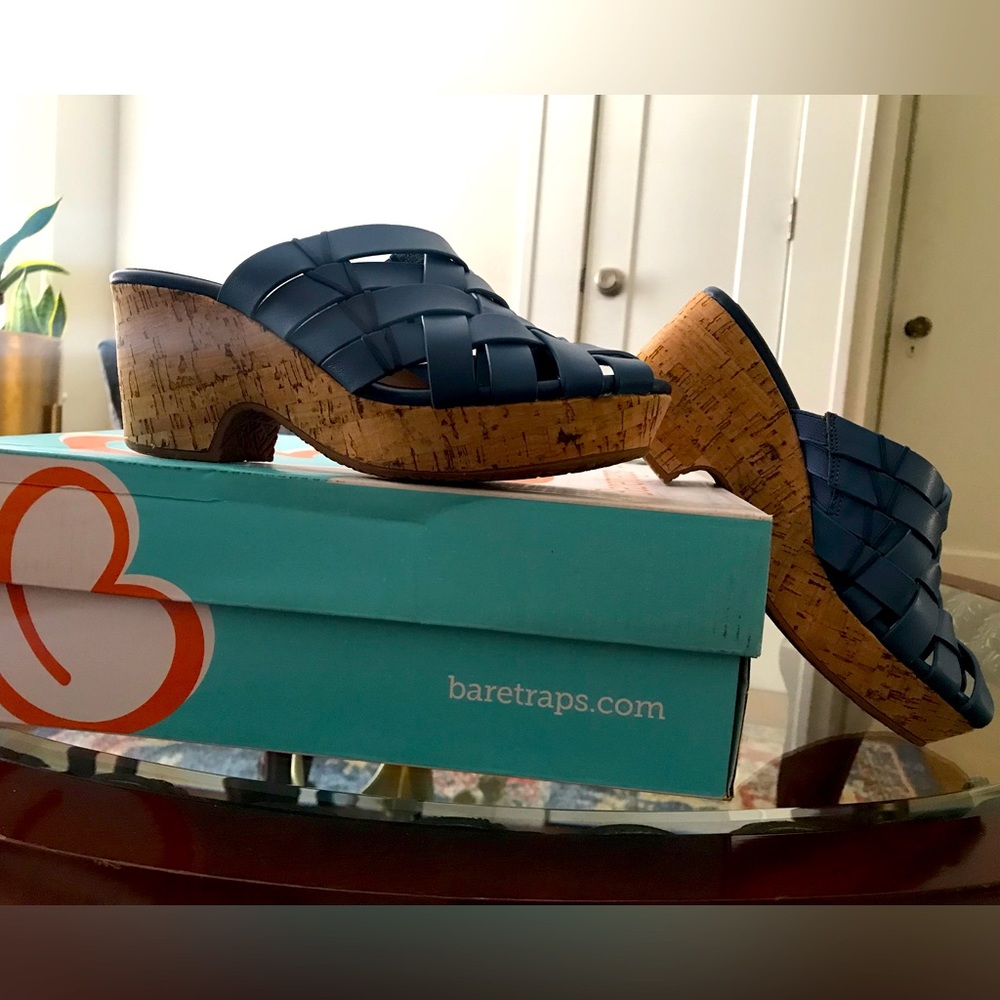 Bare traps Blue Cork-heeled Wedges